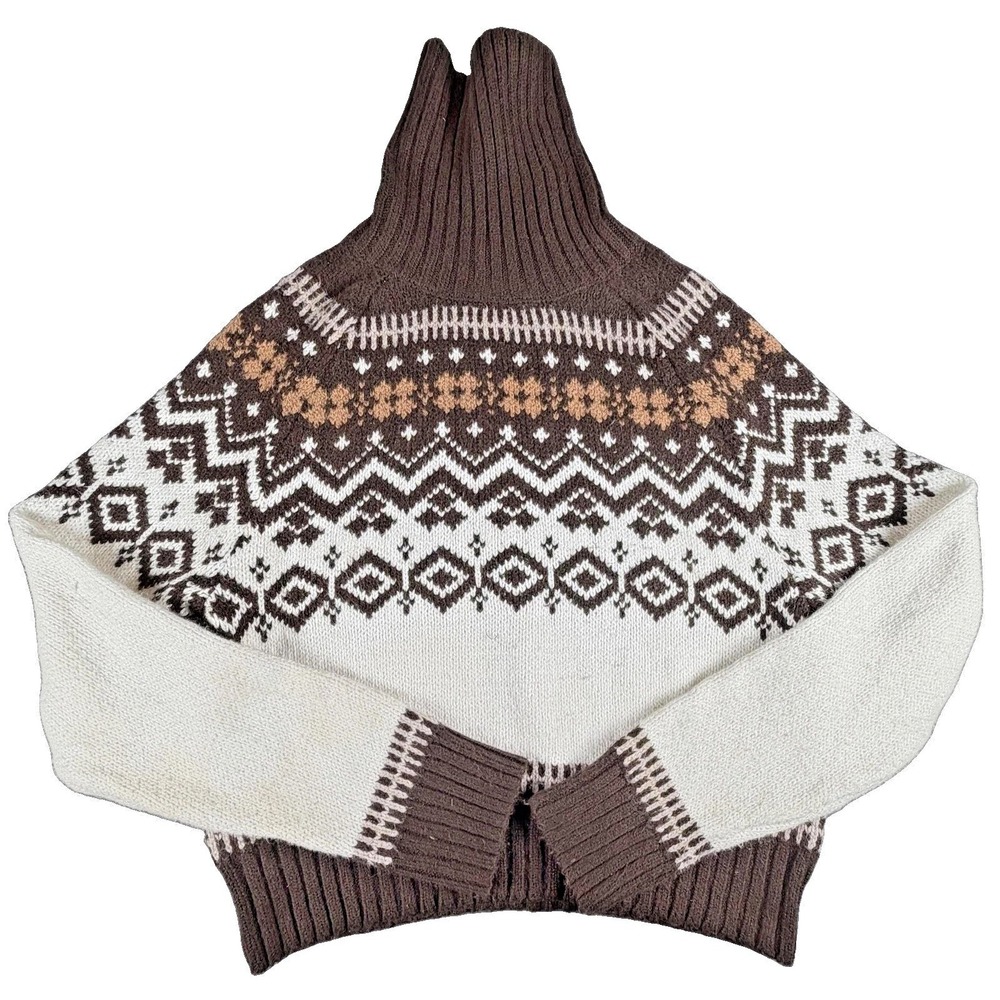 American Eagle Outfitters Sweater Womens Large Brown Fair Isle Knit Turtleneck